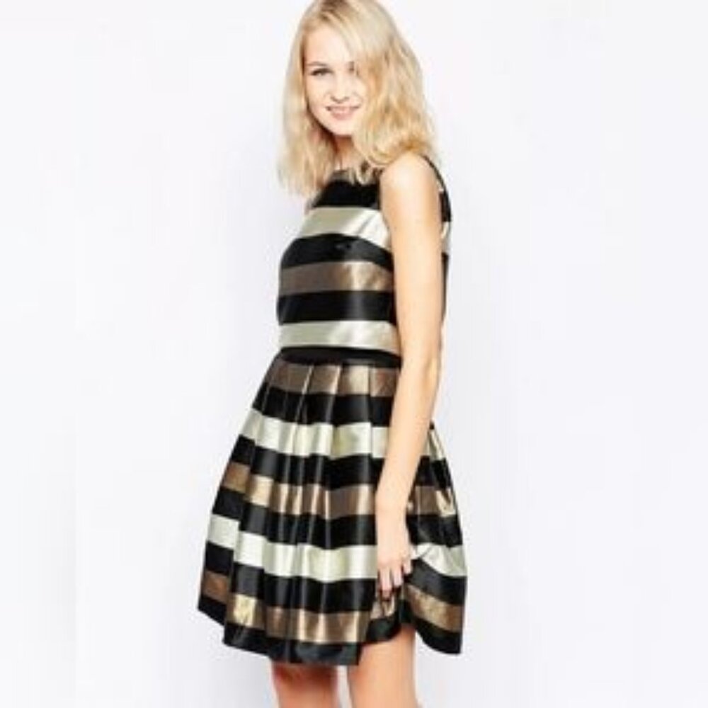 Eliza J Stripe Metallic Fit & Flare Dress